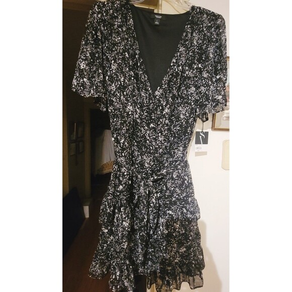 SIMPLY VERA Vera Wang NWT Dress Ruffled Tiered Chiffon Lined Fairy Sz Large Blk - Picture 5 of 16